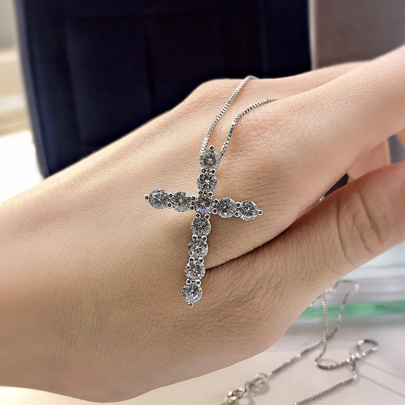 16-24inches Box chain 925 Sterling Silver Shiny crystal classic cross Necklace For Women men Fashion luxury Jewelry fine Gifts