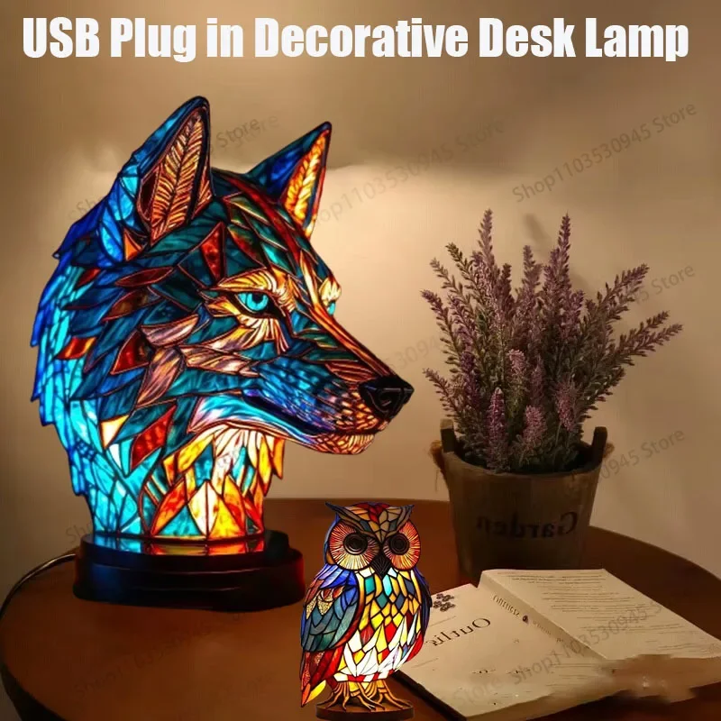 2024 New 3D Stained Resin Magical Animal Night Light Resin Stained Glass Bedside USB  Light Home Creative Ornament Supplies