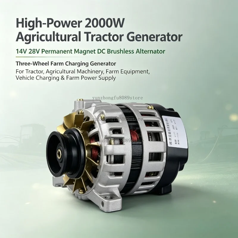 High-Power 2000W Tractor Generator, 14V 28V Permanent Magnet DC Brushless Alternator, Three-Wheel Farm Charging Generator