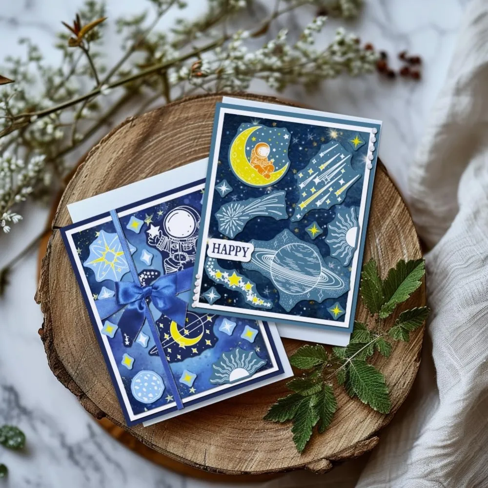 Astronaut Clear Stamps for Card Making Moon Clear Silicone Stamp Star Transparent Craft Seal Stamp Nebula Rubber Stamp