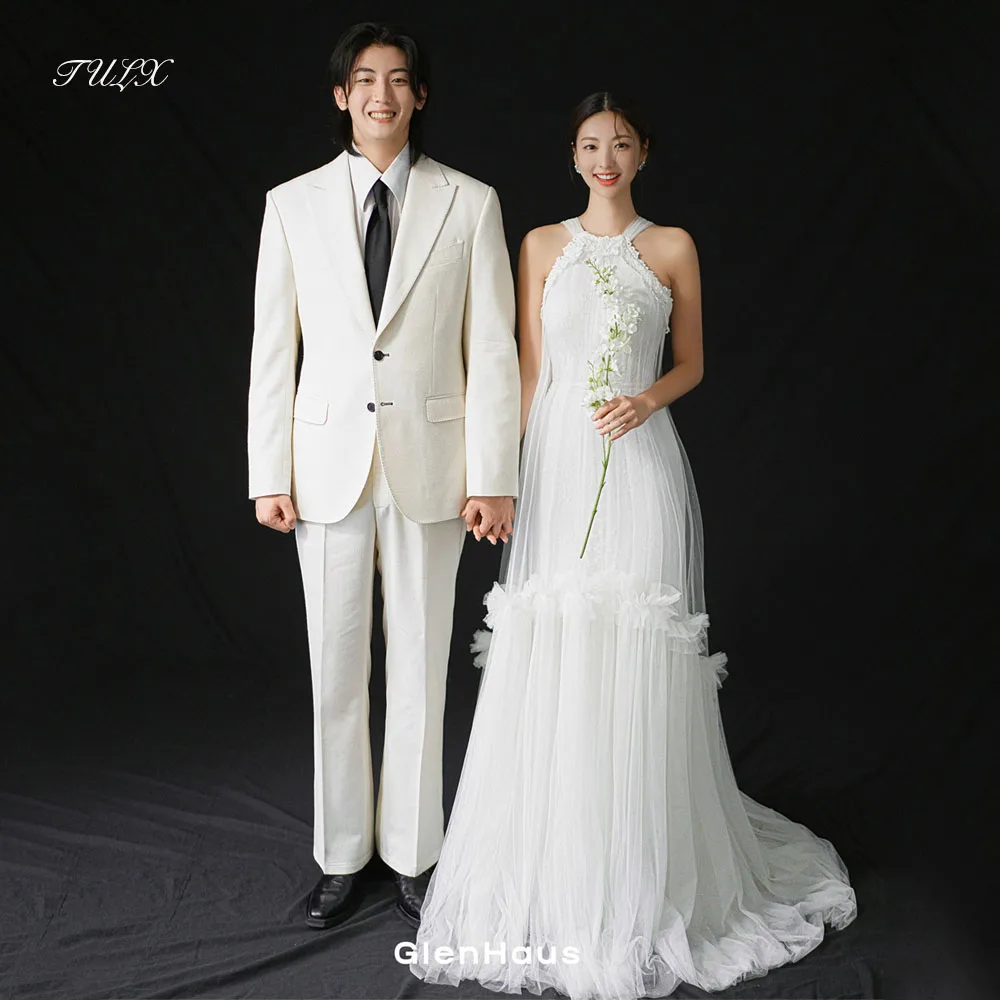 TULX Elegant Ivory Tulle Wedding Dress Korea Photo Shoot O Neck Lace Mermaid Long Bridal Gowns Corset Customized 웨딩드레스 2026