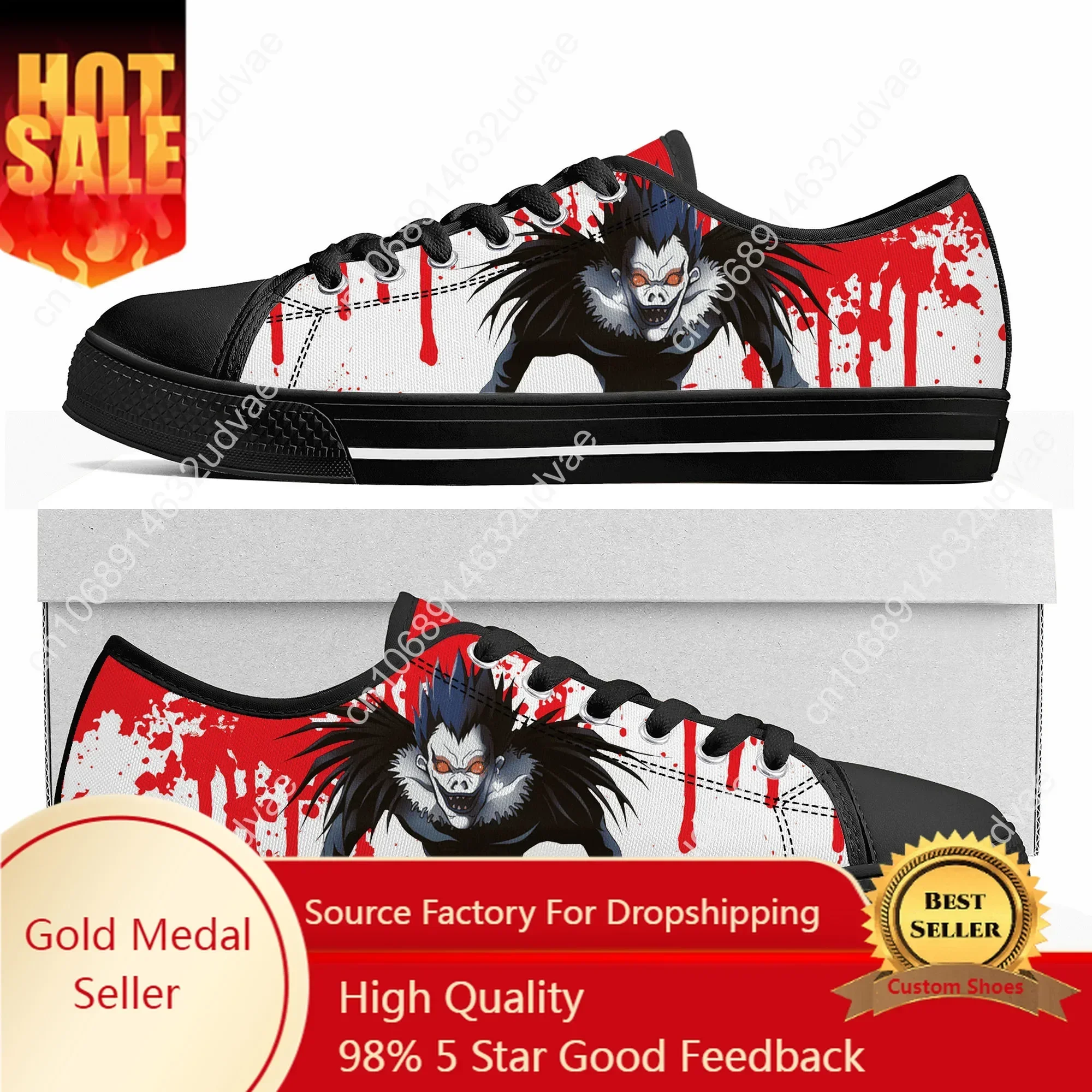 

Anime Demon Ryuk Horror Halloween Death Note Low Top Sneakers Mens Womens Teenager Canvas Sneaker Couple Shoes Custom Shoe