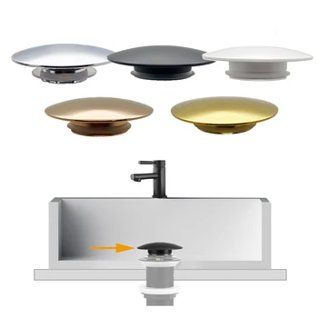 Tampa de drenagem pop-up de cobre completo, filtro de bacia de banheiro, acessório de tampa de lavatório de renovação superior disponível em várias cores