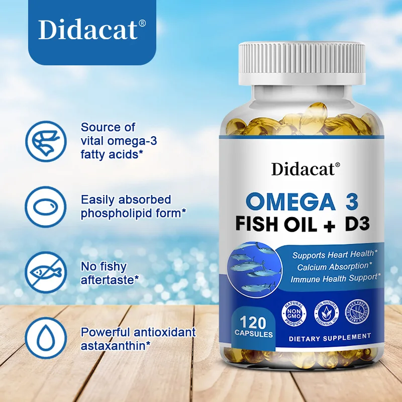 Omega 3 Fish Oil Capsules - Rich in DHA & EPA - Promotes Joint, Eye, Skin Health, Improve Memory, Immune Support Supplement