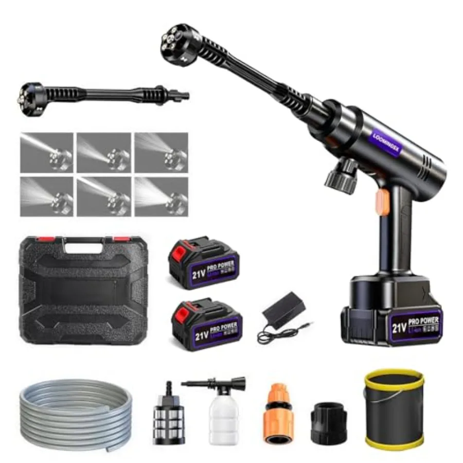

Cordless Power Washer 900PSI Hand Held with 2x4.3Ah Batteries 6-in-1 Nozzle Portable Battery Powered for Car Patio Fence Cleani