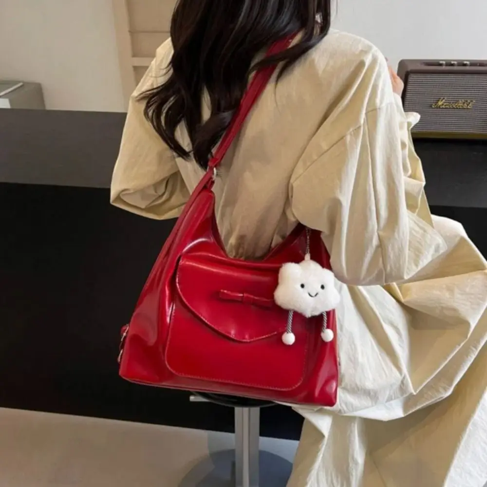 Pu Lederen Strik Oksel Handtas Koreaanse Stijl Grote Capaciteit Strik Crossbody Tas Effen Kleur Rugzak Strik Onderarm Tas Vrouwen