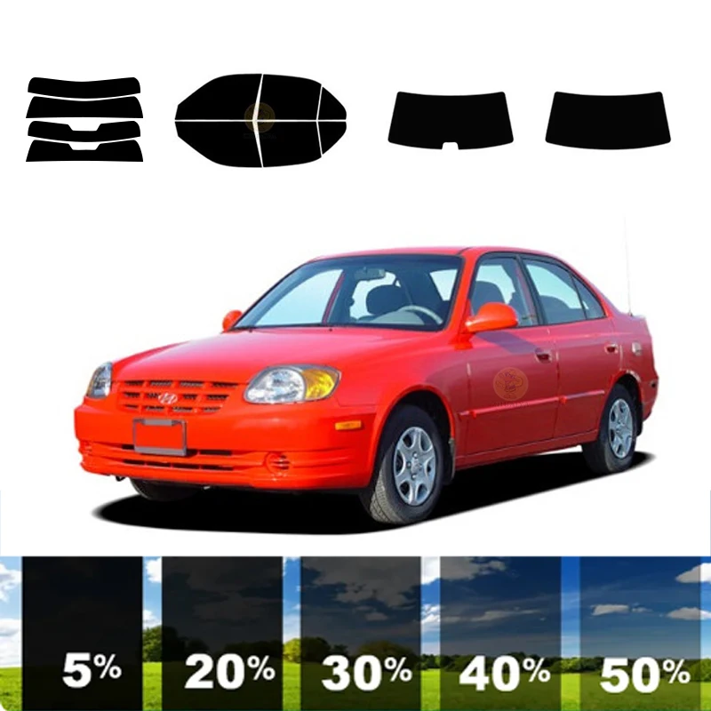 precut Removable Window Tint Film For Car 100% UVR 5%-35%VLT Heat Insulation Carbon ﻿For HYUNDAI ACCENT 4 DR SEDAN 2000-2005