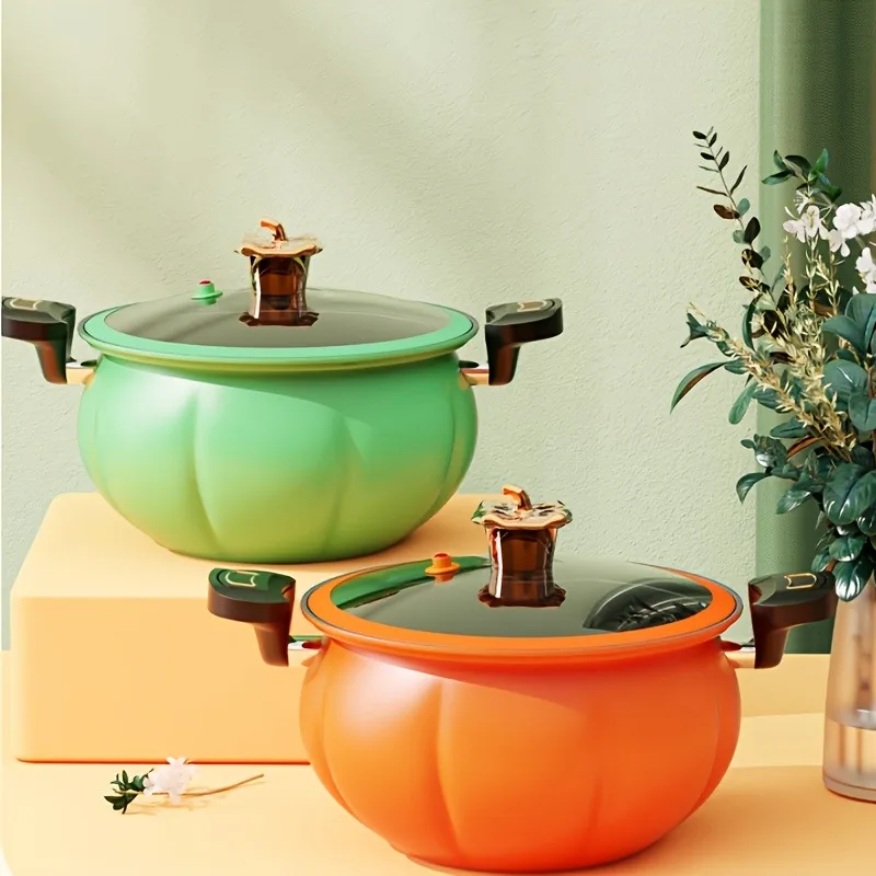 28cm/11.02' Pumpkin Cast Iron Micro Pressure Pot with Lid, Compatible with Multiple Stoves, Suitable for Various Kitchen Utensil