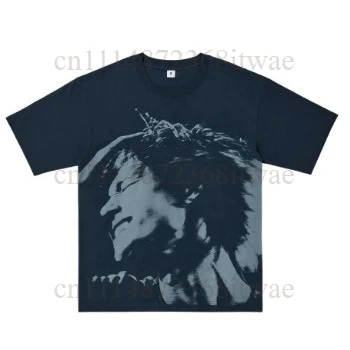 Figure Portrait Print Short Sleeve T‑Shirt Loose Crew Neck Tee Casual Street Style Top