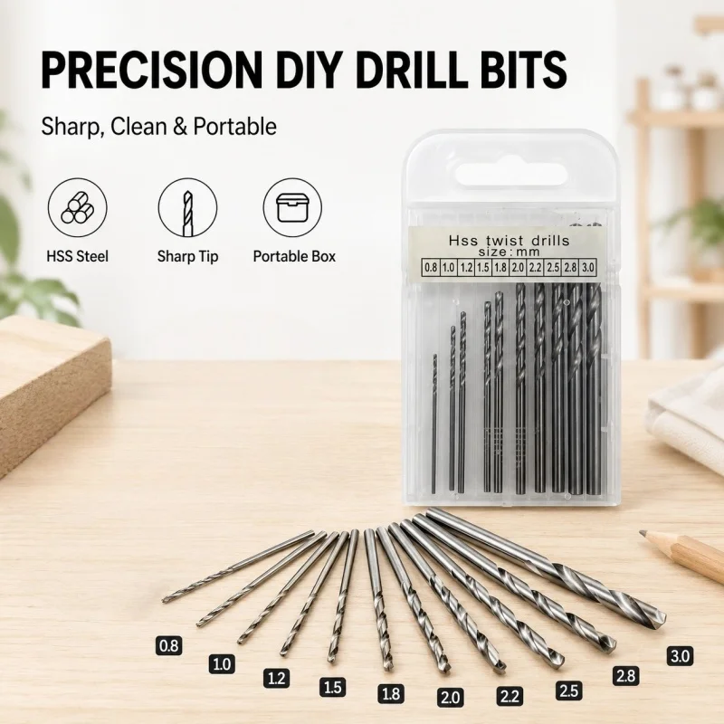 Mini HSS Twist Drill Bit Set 0.8-3.0mm Small Drilling Bits Portable Storage Case for DIY Craft Wood Plastic Aluminum Working