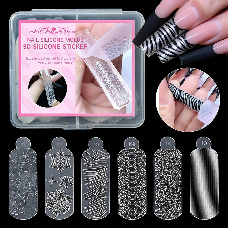 

{HBA17} 24pcs/Box 3D French Nail Stamp Sticker Reusable Dual Forms Nail Crystal Silicone Mold For Quick Carving Manicure Tool