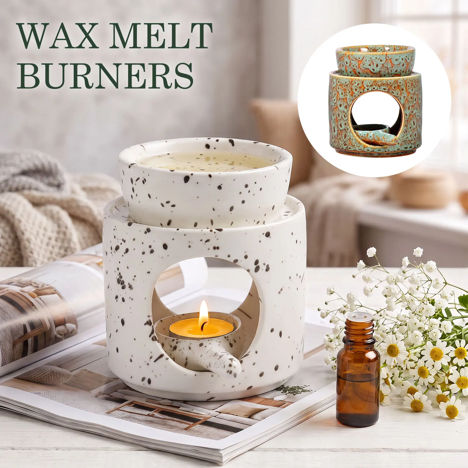 Ceramic Oil Burner Tealight Window Wax Melt Warmer Removable Bowl Aroma Diffuser Burner Home Liqulid Aromatherapy Incense Burner