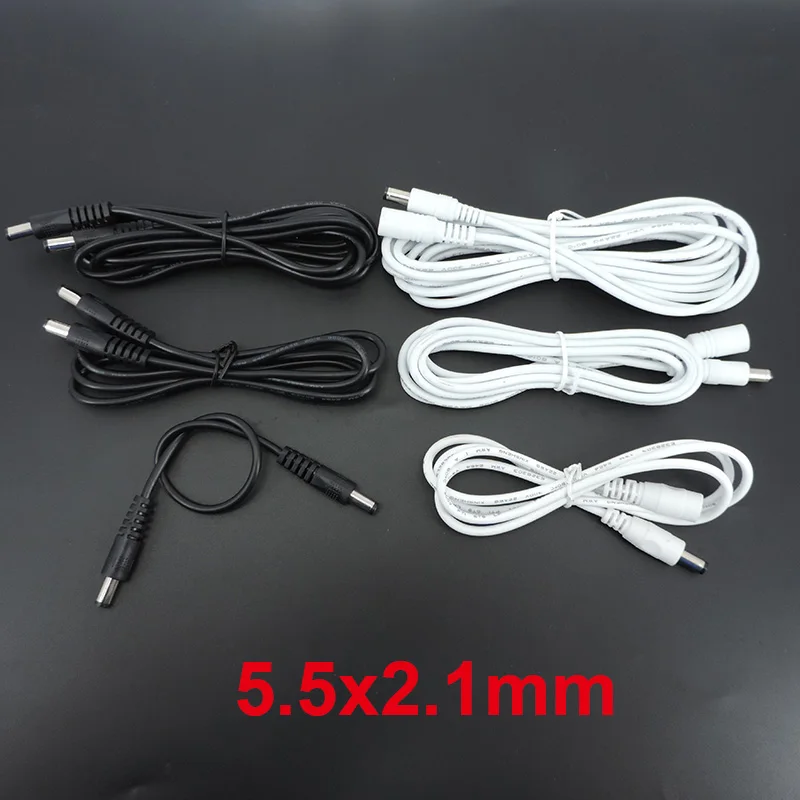 22awg 3A adaptor catu daya Pria Wanita DC ke jantan colokan kabel hitam putih kabel konektor 5.5x2.1mm kabel ekstensi 12V L1