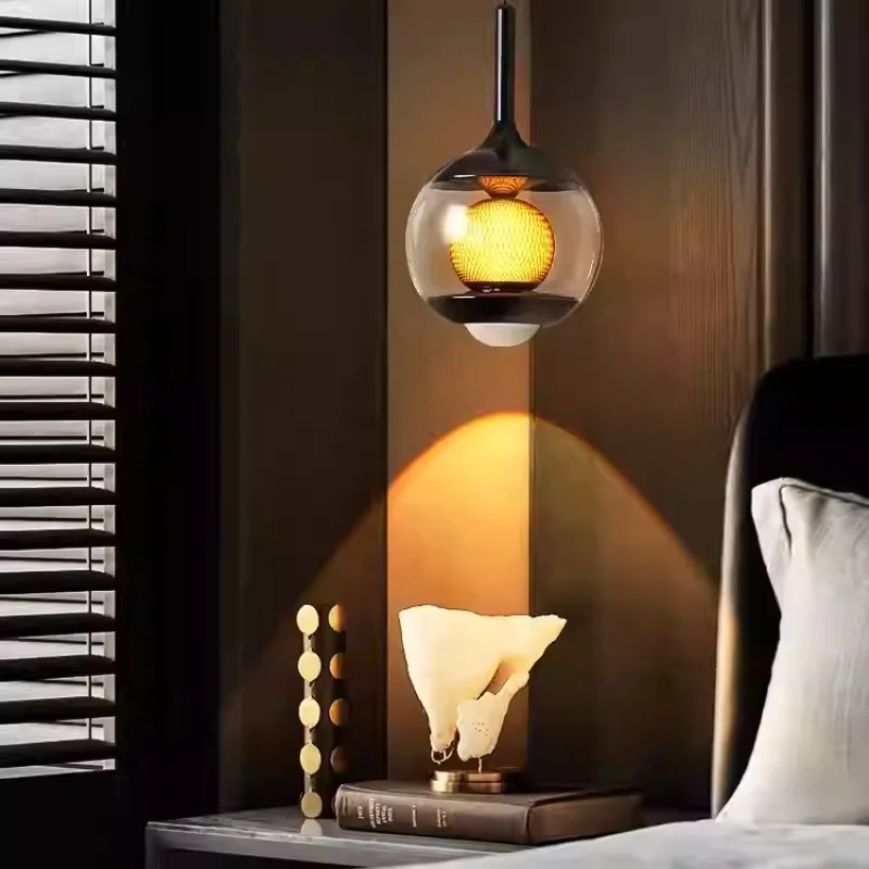 Italian Style Glass Adjustable Hand Swept Bedroom Bedside Lamp, High-end Restaurant Island Table Three Headed Long Strip Lamp