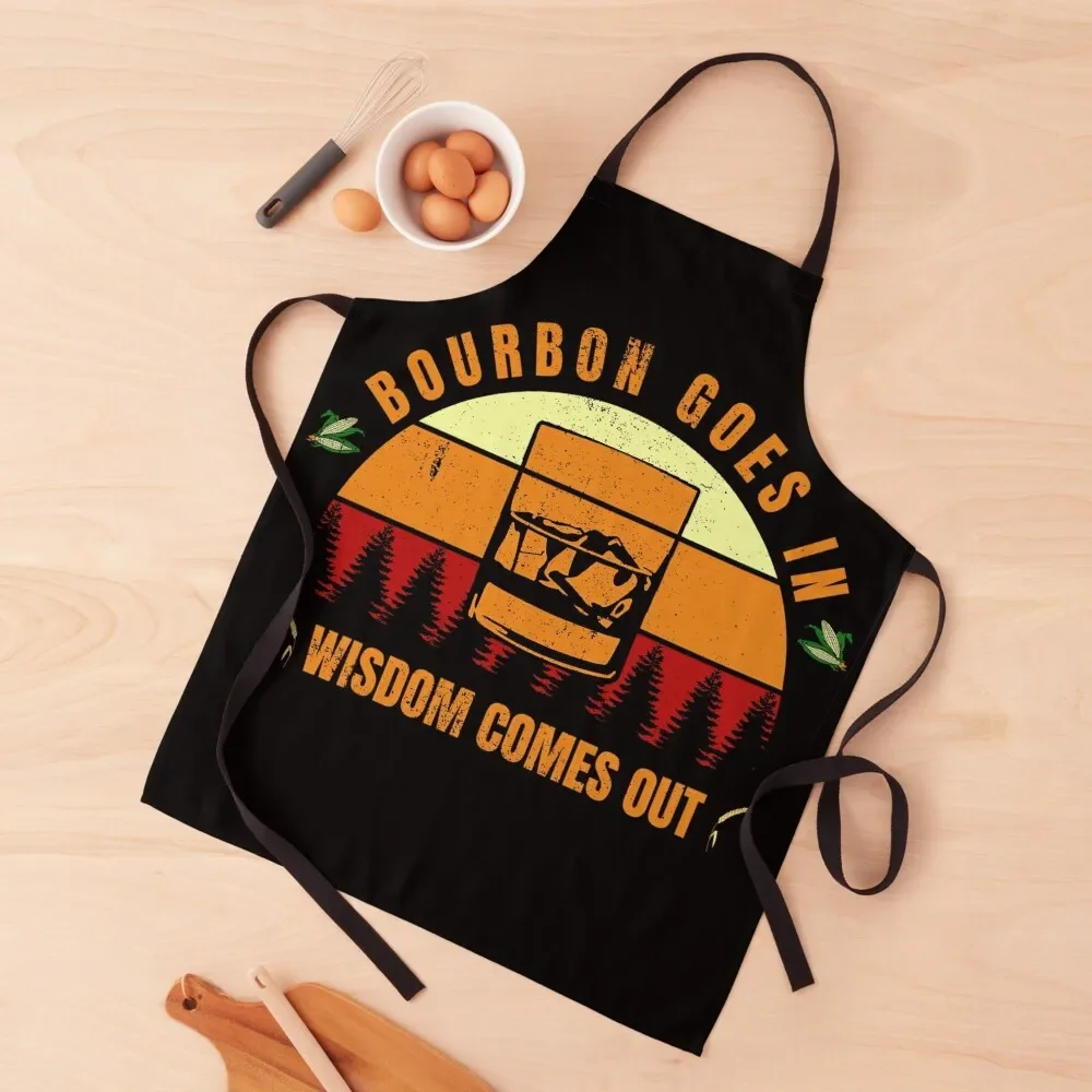 Vintage Bourbon Goes In Wisdom Comes Out Apron Women's Home Clothes Chef Uniform Women Women Kitchen Chef jacket men Apron