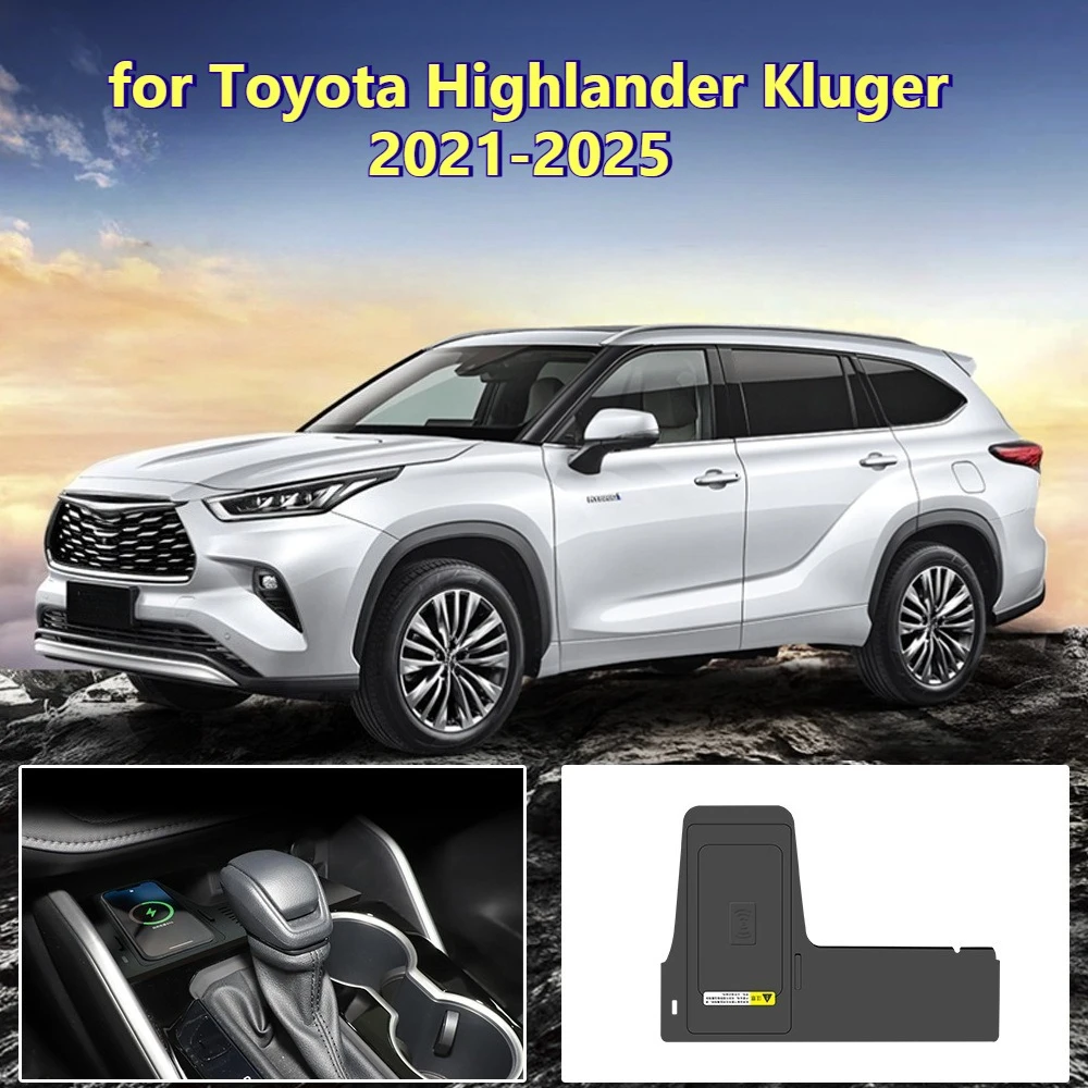 Carregador Sem Fio para Toyota Highlander 4 Kluger 2021-2025, Versão Q-I/Magnética, Base de Carregamento Rápido para Console Central, Suporte para Tel
