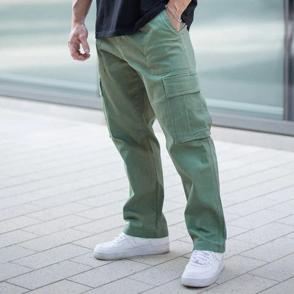 Men's Cargo Pants Sweatpants Outdoor Loose Straight Long Trousers Summer Casual Multi-Pocket Durable Workwear Male Trousers