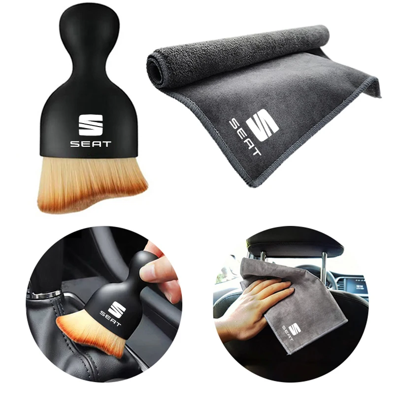 Car Cleaning Brush Center Console Clean Tool Wash Microfiber Drying Towel For SEAT Ibiza Leon Cupra FR Ateca Toledo Altea Bolero