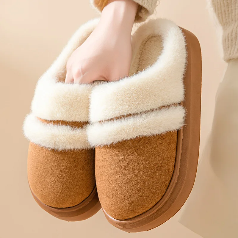 

Indoor Fluffy Slippers For Women Winter Warm Shoes Maillard Color Soft Plush Anti-slip Light Weight Ladies House Floor Slides