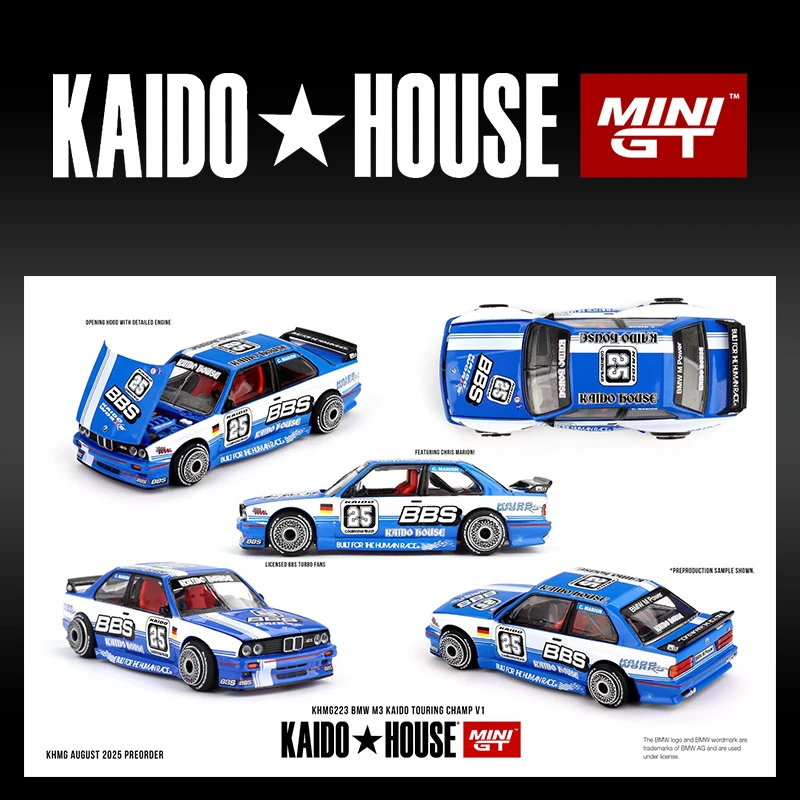 Pré-venda KHMG 223 1:64 BMW M3 Kaido Touring Champ V1 Modelo de carro Kaido House MINIGT Capô que pode ser aberto Diecast