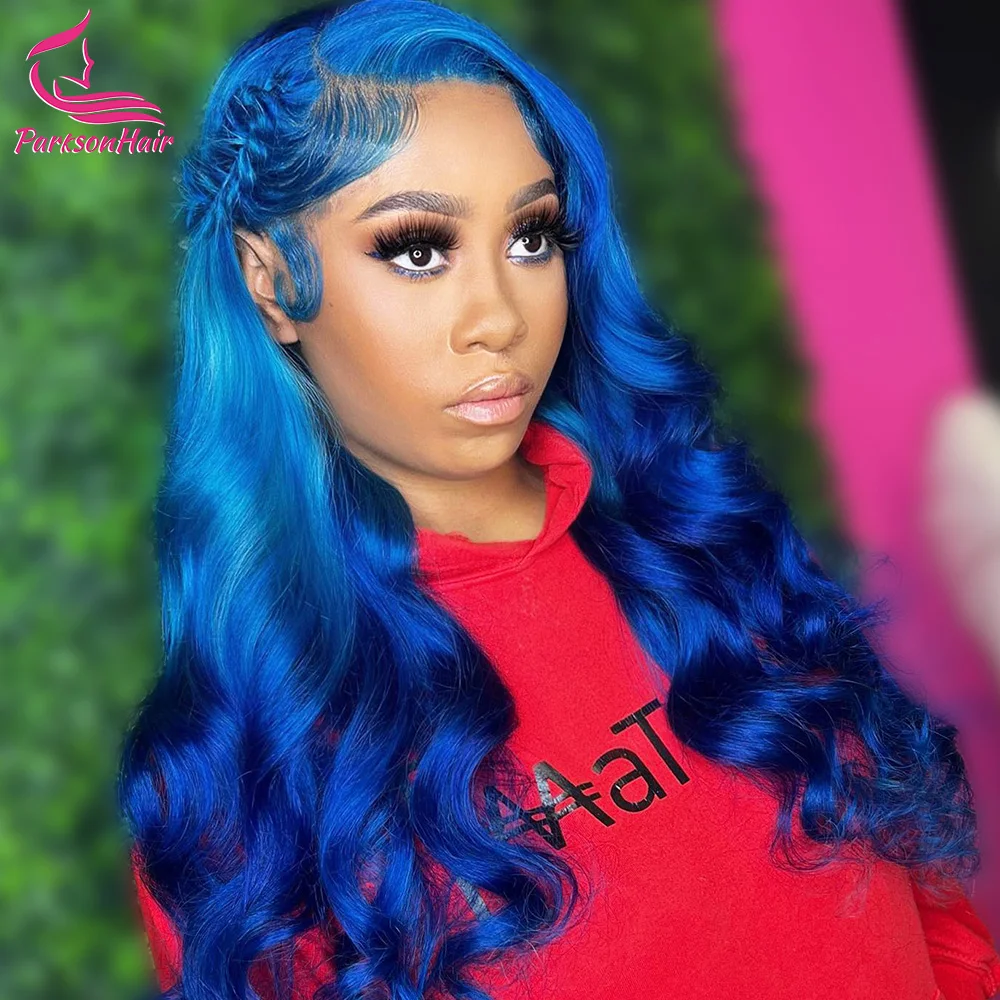 Perruque Lace Front Wig naturelle Remy colorée-At Wave, 13x4 HD, balayage bleu, 13x6, 613 de densité, perruque pour femmes africaines