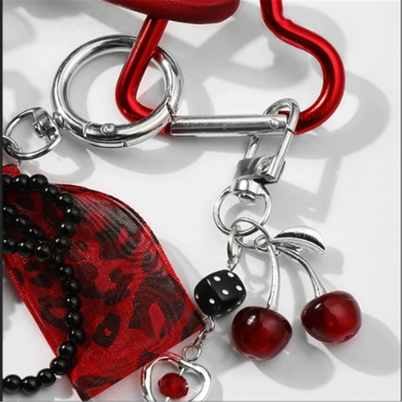 Fashionable Cherrys and Bowknot Bag Charm Keyring Portable Sturdy Cherrys Key Accessory for Ladies and Trendy Drop shipping