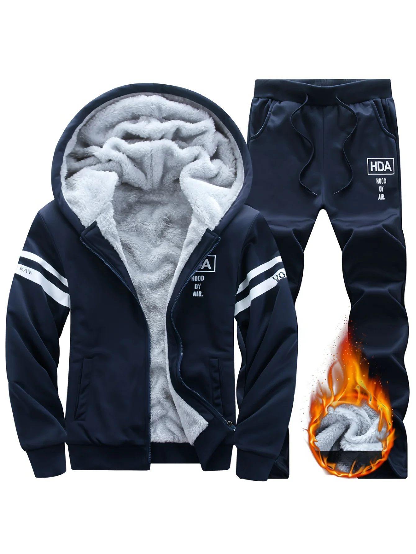 Conjunto de traje deportivo y de ocio de otoño e invierno para hombre con capucha de lana, chaqueta gruesa con capucha de gran tamaño para otoño e invierno, t