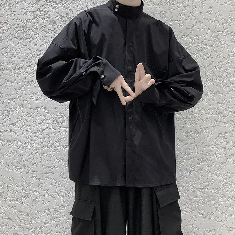 QWEEK Harajuku Women and Men Blouse Dark Oversized Shirt Japanese Clothing Gothic Long Sleeve Top Bf Streetwear Fashion Techwear