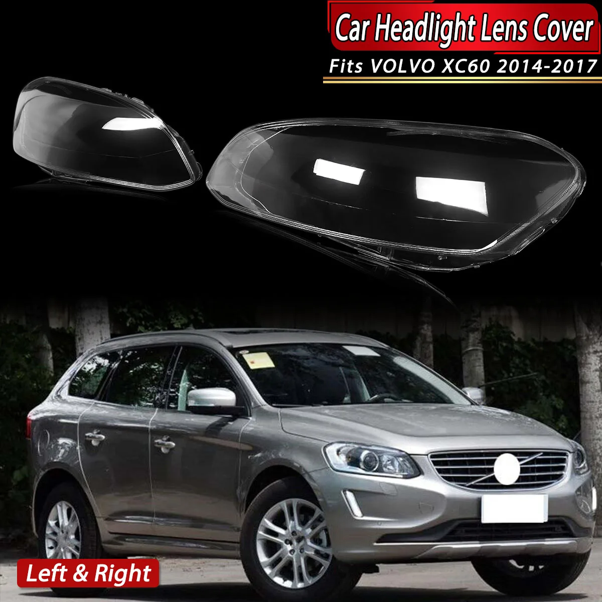 

For Volvo XC60 2014 2015 2016 2017Transparent Lampshade Headlight Clear Lens Cover Headlamp Shell Guards Housing Protect