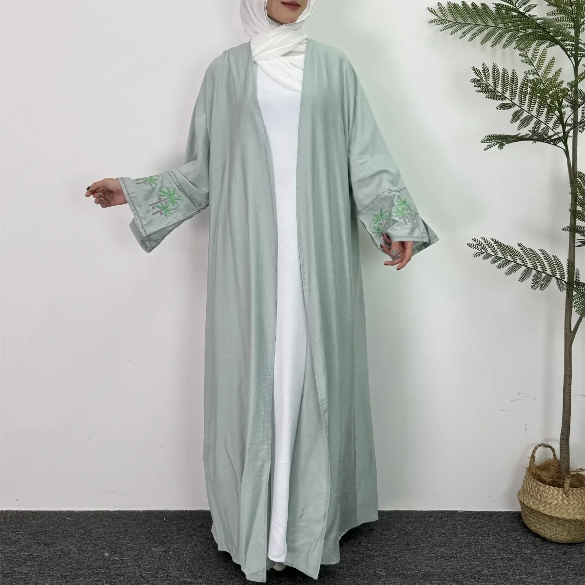 Muslim  Embroidery Open Front Abaya Long Sleeve Cardigan Abayas Out Kaftans Women Jilbabs Maxi Inner Dress Women\'s Clothing