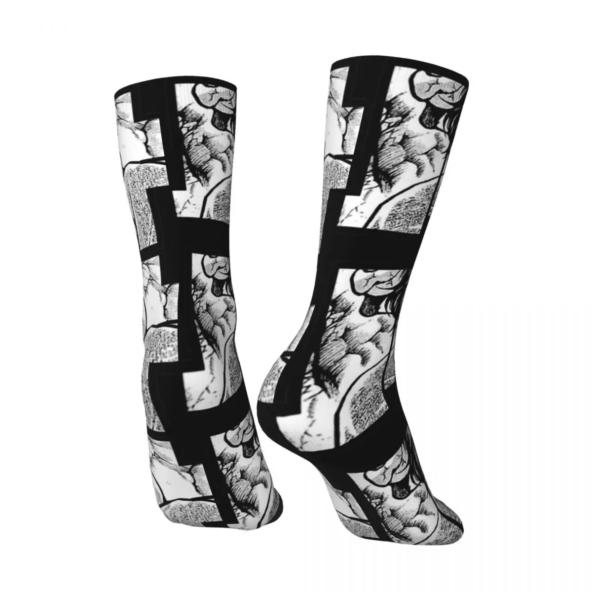 Funny Happy Men's Socks Formidable Hanma Retro Harajuku Baki Anime TV Series Street Style Novelty Casual Crew Crazy Sock