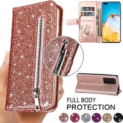 Fashion Glitter Leather Wallet Card Slots Flip Case Cover For Huawei P40 P30 Lite P20 P Smart 2019 Mate 50 Pro Honor 10 Lite 8A