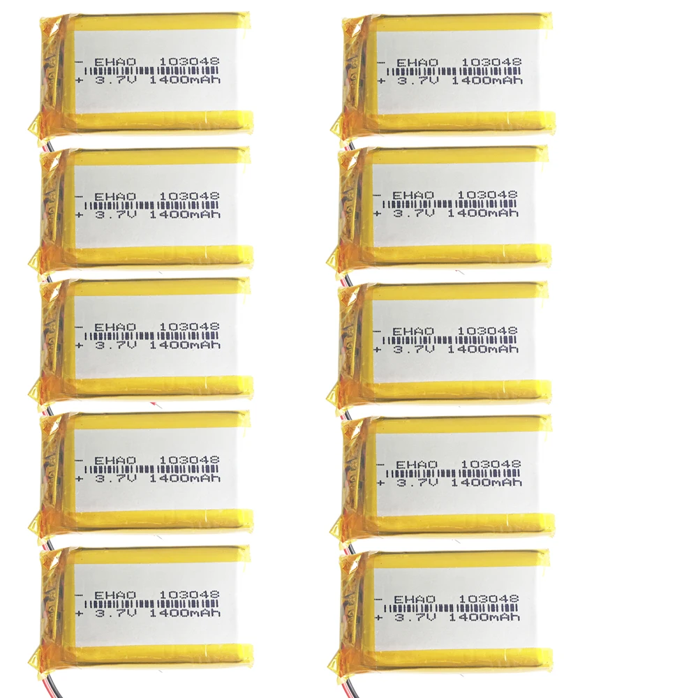 10 PCS 3.7V 1400mAh Lithium Polymer Li-po Battery Rechargeable For Bluetooth GPS Wired Microphone Keyboard Speaker Camera 103048