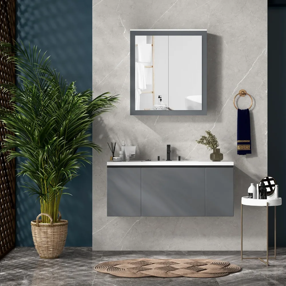 Wall Mounted Bathroom Wall Cabinet with Mirror Double Doors image 6