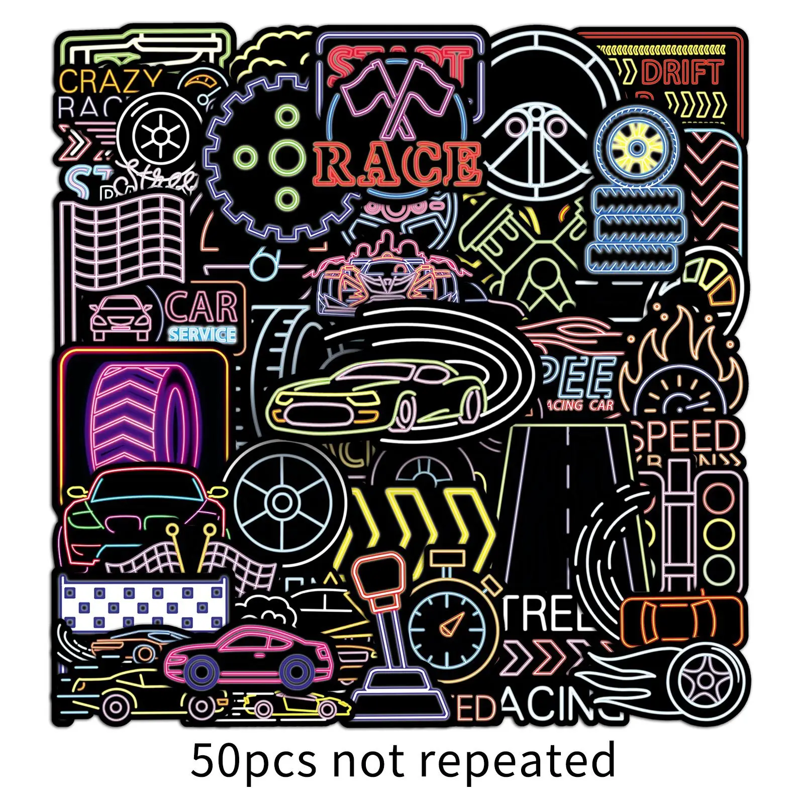 

50PCS Cartoon Cool Racing Neon Style Graffiti Stickers Decals Children's Toys DIY Bookshelf Guitar Glasses Box Bicycle