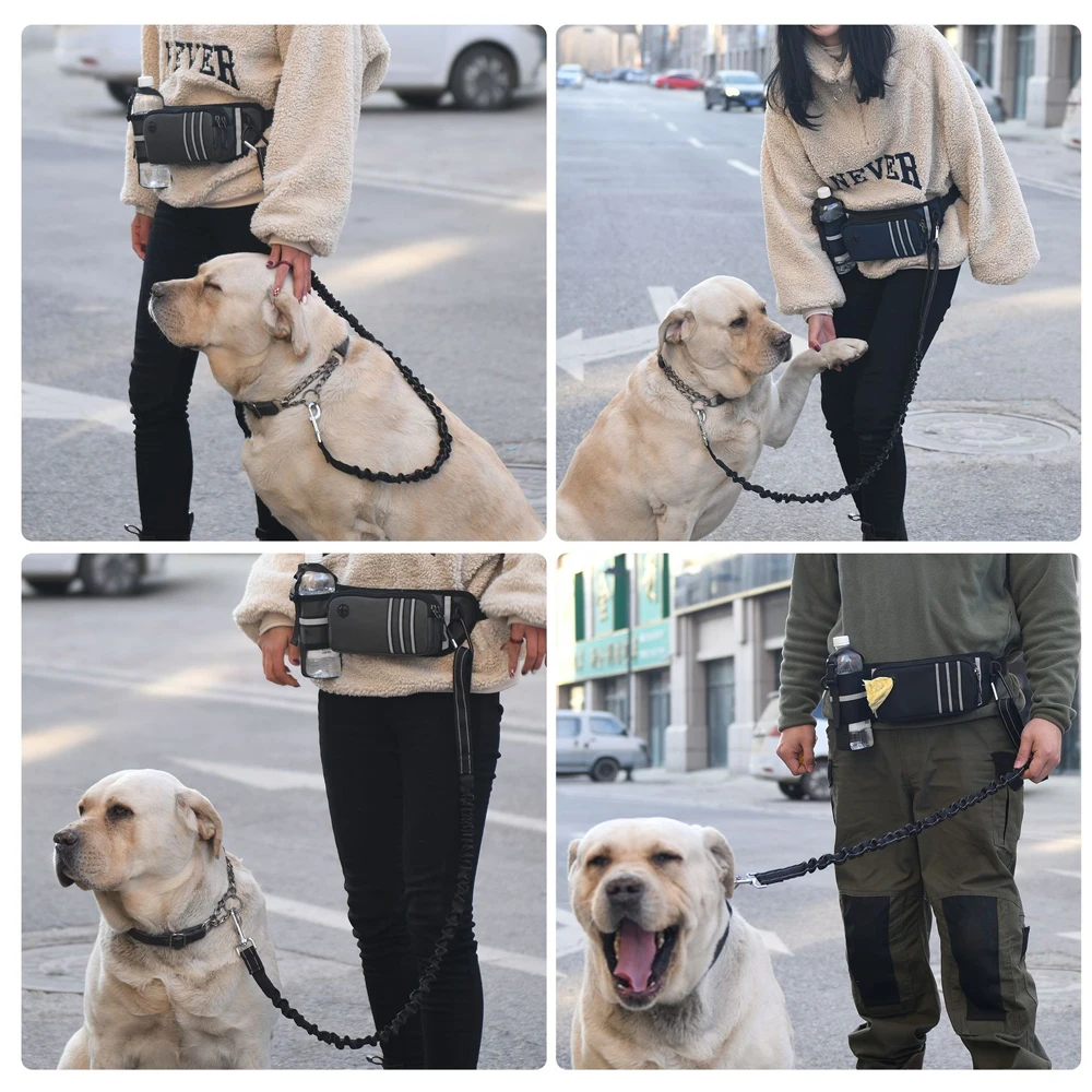 1PC Bungee Waist Dog Leash – Dog Leash for Medium/Large Breeds – Running Belt Fanny Pack with Phone,Waste, Treat, Bottle Pockets