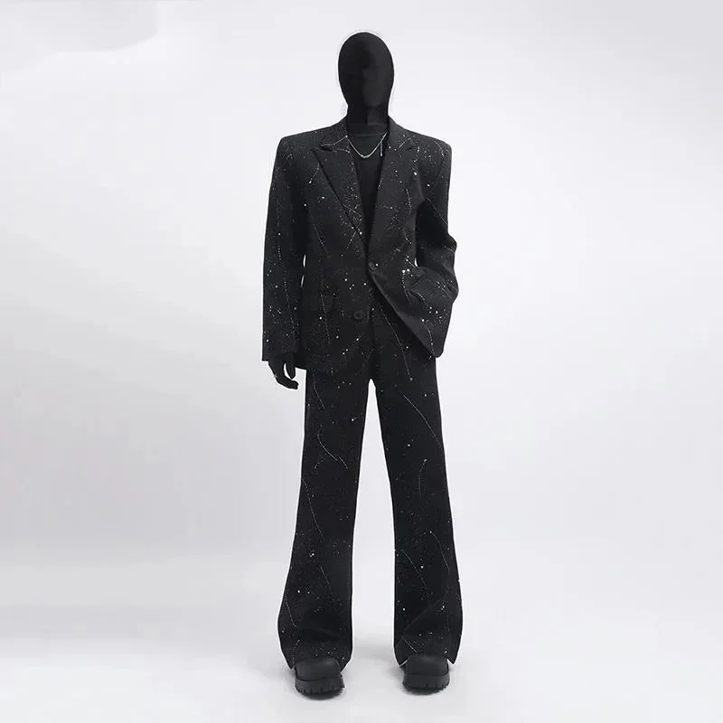 Fashion Niche Men's Suit Sets Personality Single-breasted Long Sleeve Blazer Straight-leg Handsome Trousers ZER5
