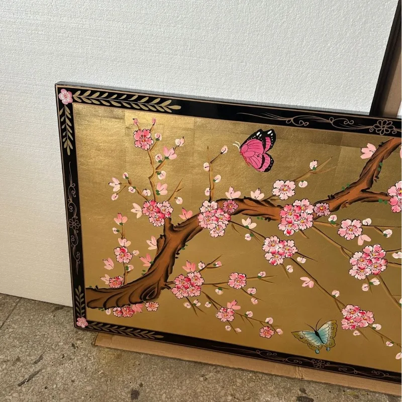 American gold foil hand-painted butterfly plum blossom hanging painting study tea room homestay hanging painting craft painting