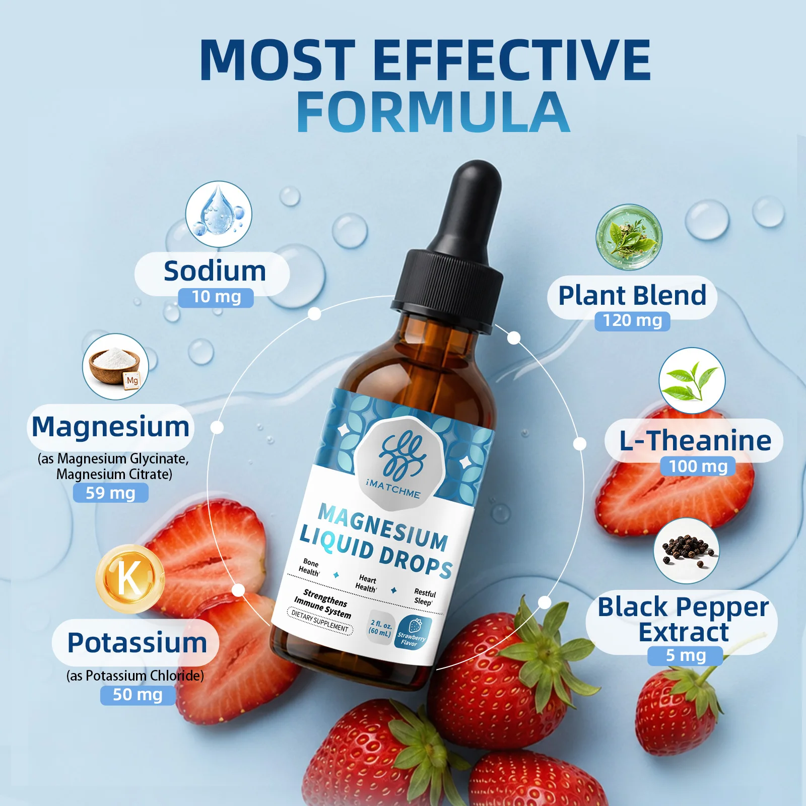 iMATCHME 6 IN 1 Magnesium Drops Bone Strength Stress Support Muscle Comfort Support Healthy Sleep Strengthens Immune System