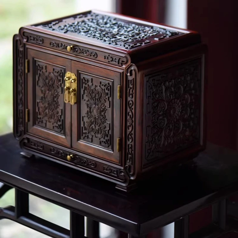

Curly grass pattern mortise jewelry storage box Chinese solid wood wedding dressing box mahogany Treasure box