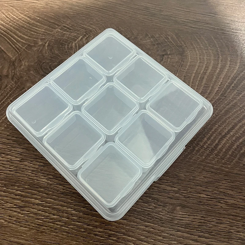 Plastic Box Mini 9 Box with Caps Travel Ring Necklace Jewelry Storage Organize Compartment Transparent Case Packaging Supplier