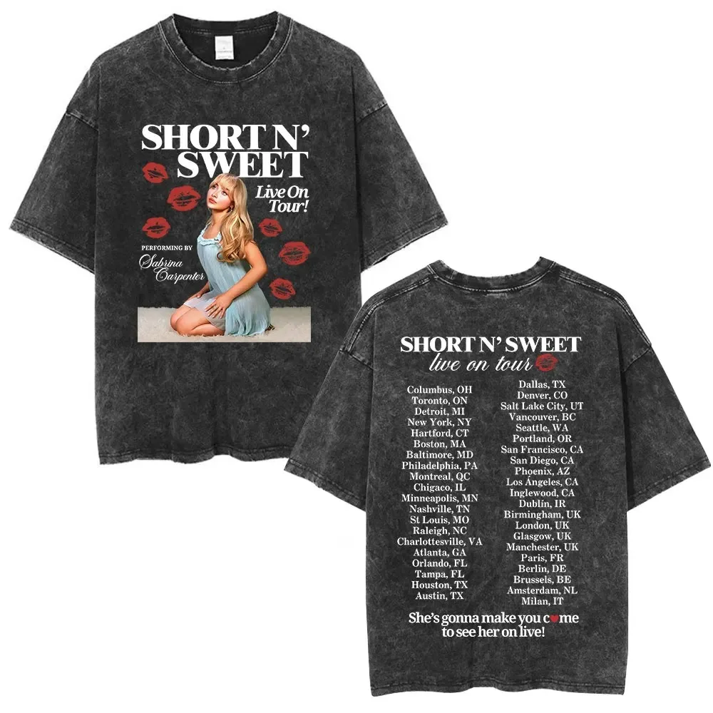 خمر غسلها سابرينا نجار الجرافيك تي شيرت البوب الموسيقى ميرش المتضخم Y2k تي شيرت الرجال النساء الملابس القطن قصير الأكمام #2