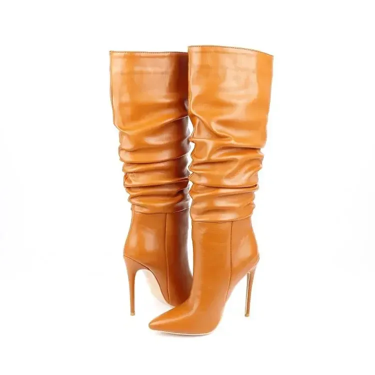 Women Boots High Heel For Womens Platform Classic Fashion Long Pointed Toe Wrinkles Winter