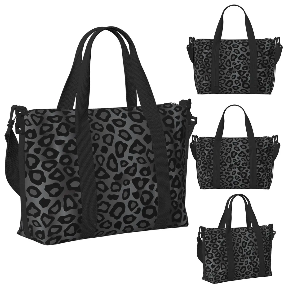 

Gray Leopard Animal Pattern Beach Travel Bag Large Capacity Tote Bags for Gym Yoga Women Shopping Duffle Shoulder Bag