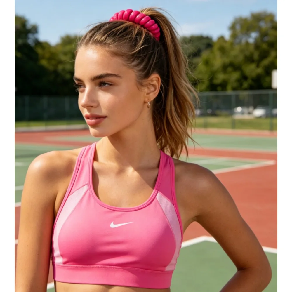 PESENAR Raspberry Pink Telephone Wire Hair Ties, No Damage Elastic Spiral Hair Bands, Durable Ponytail Scrunchies for Daily Use