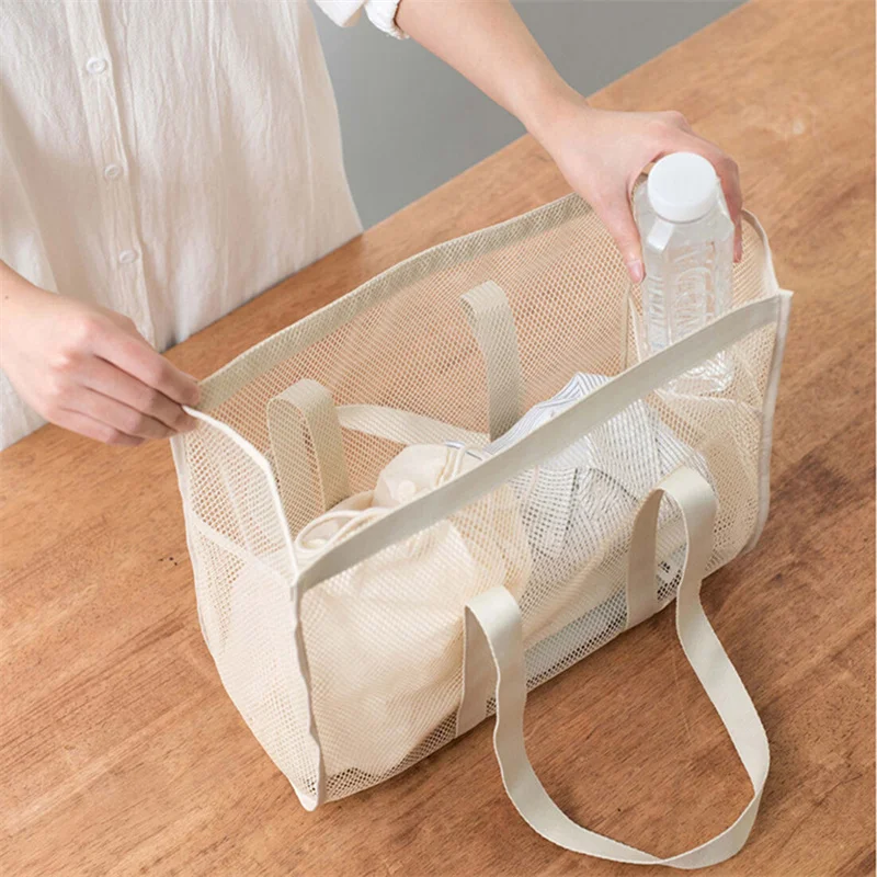 Casual Mesh Beach Bags Summer Large Capacity Shoulder Travel Bag For Towels Toys Handbags Hollow Out Waterproof Beach Tote Bag