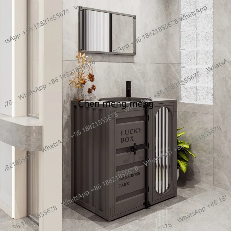 Industrial wind washing table Container retro washing cabinet Commercial integrated stainless steel column basin