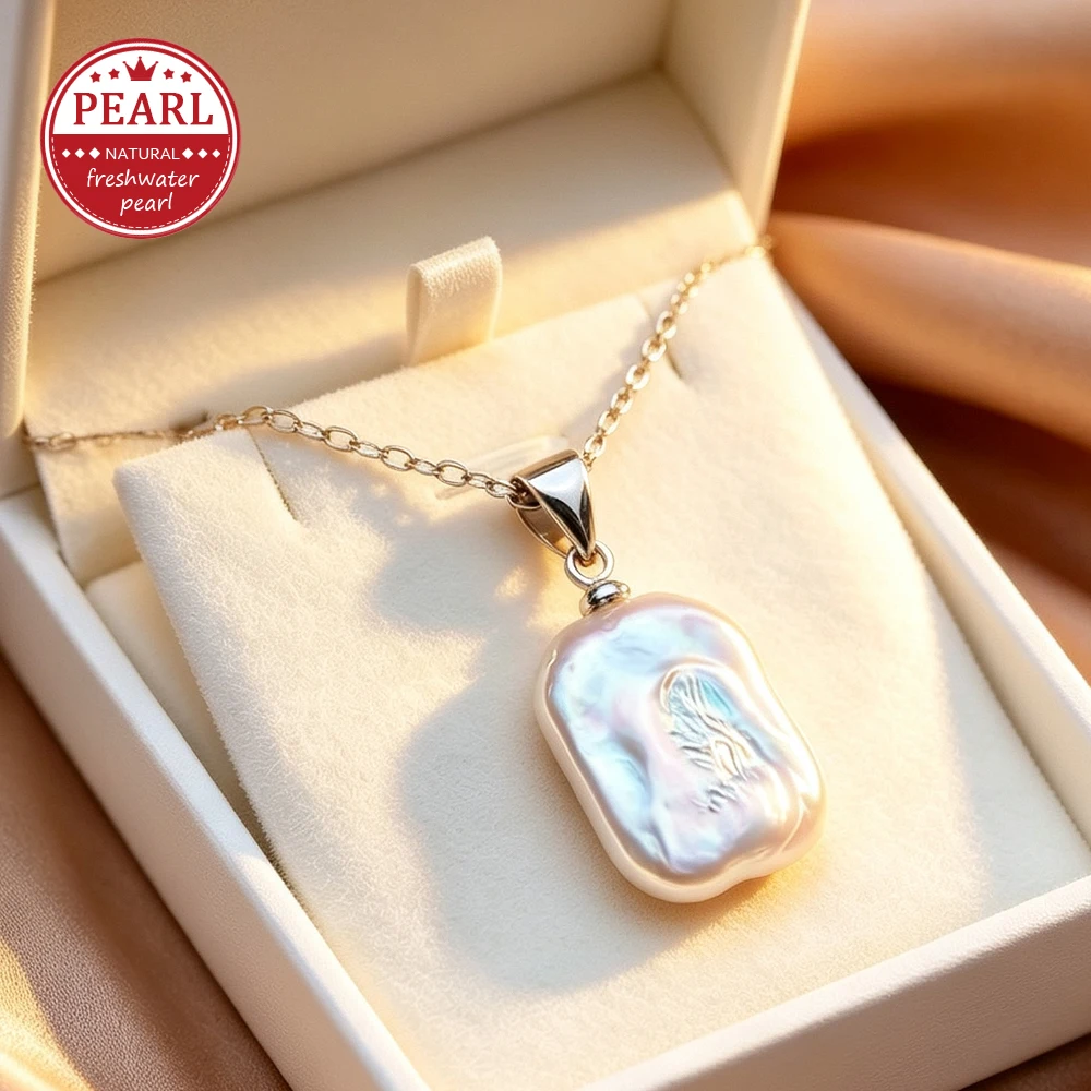 FENASY Natural Freshwater Big Baroque Pearl Pendant Necklaces For Women Girls Fashion Silver Color Classic Pendant Birthday Gift
