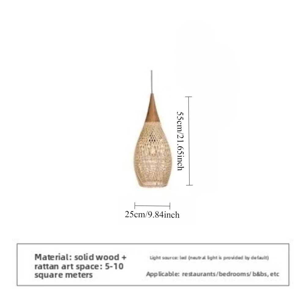 

E27 Hand-woven Bamboo Wood Pendant Light Bohemian Retro Vintage Chandelier Hanging Light for Bedroom Tea Living Room Balcony