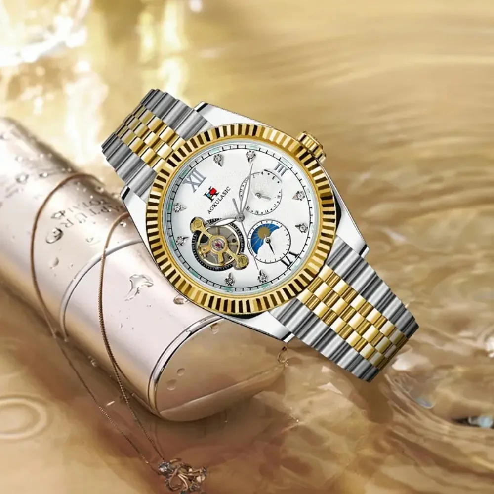 

Top-Tier Luxury Diary Series Business Men's Mechanical Watch, Automatic Winding, Skeleton Design, Stainless Steel Strap, Multifunctional Watch for Men, High-End, Light Luxury, Fashionable, Casual, Versatile, Stylish, Handsome, Social Guy Men's Wristwatch,
